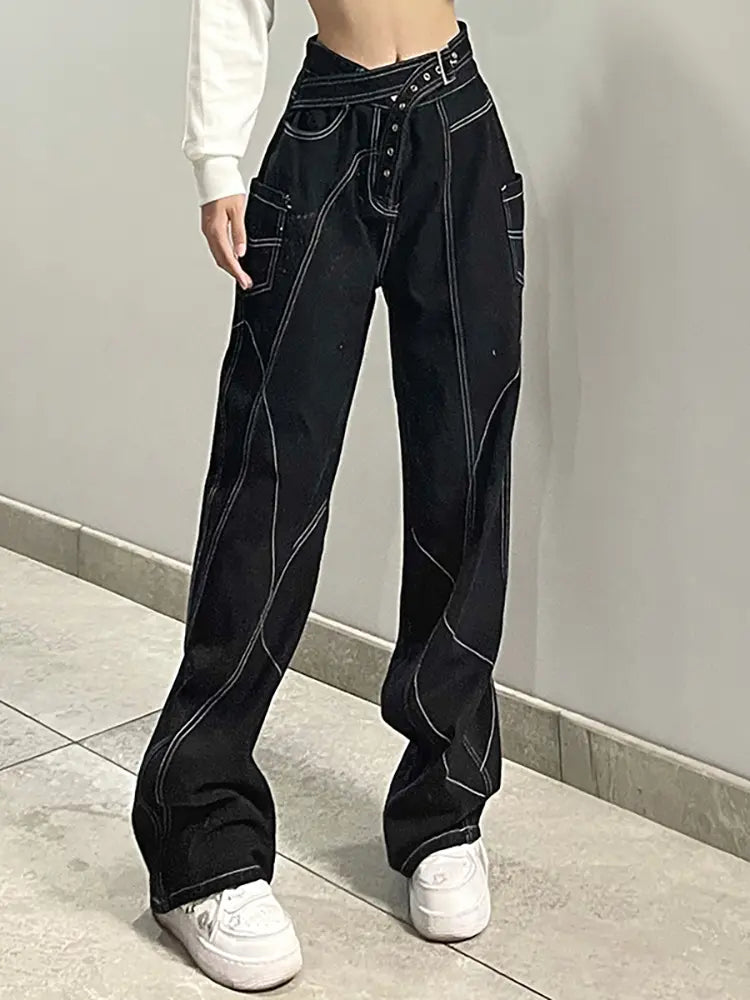 Unique Contrast-Stitch Jeans-Massicos