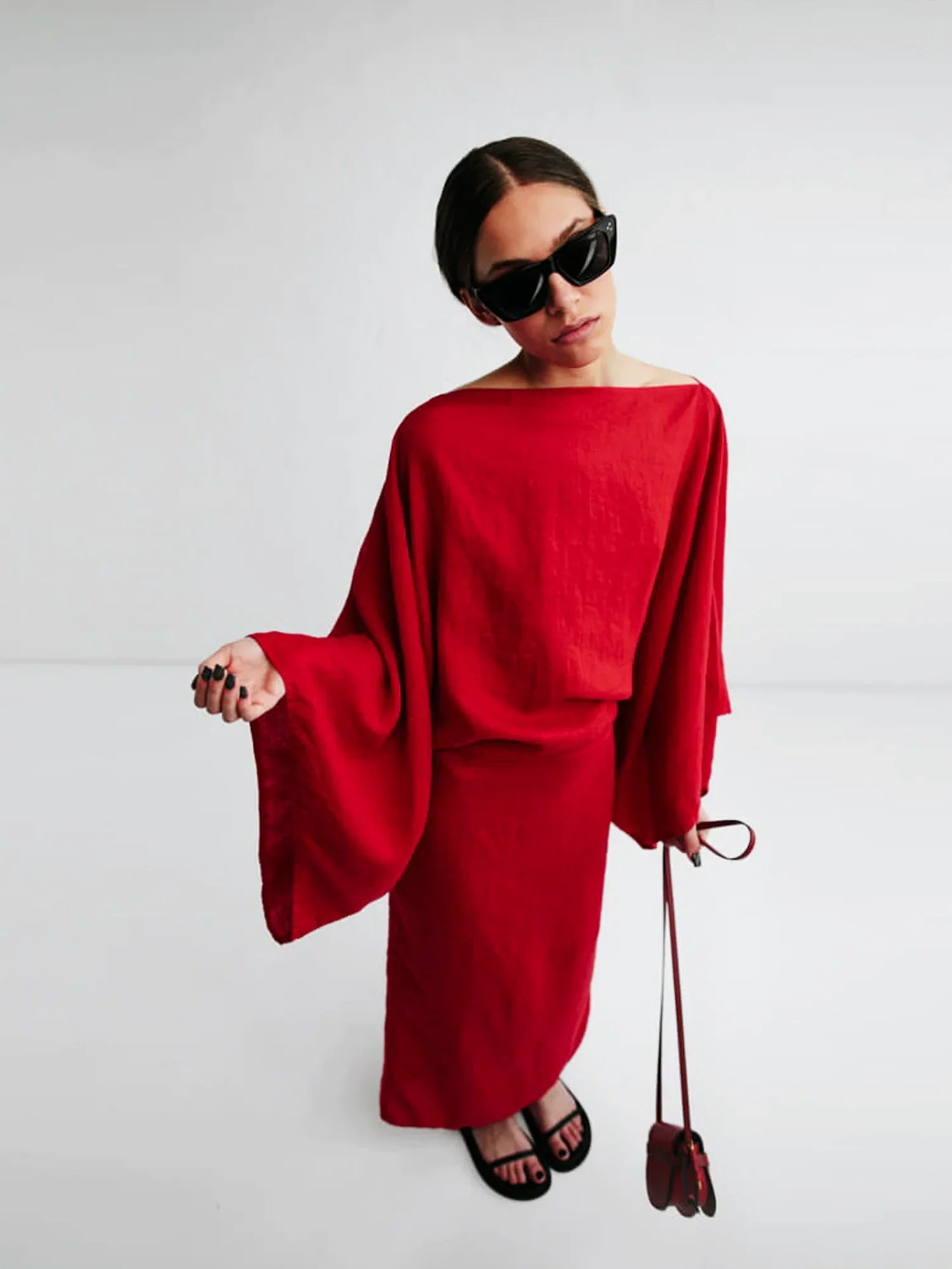 Crimson Linen Breeze Kimono Dress-Massicos