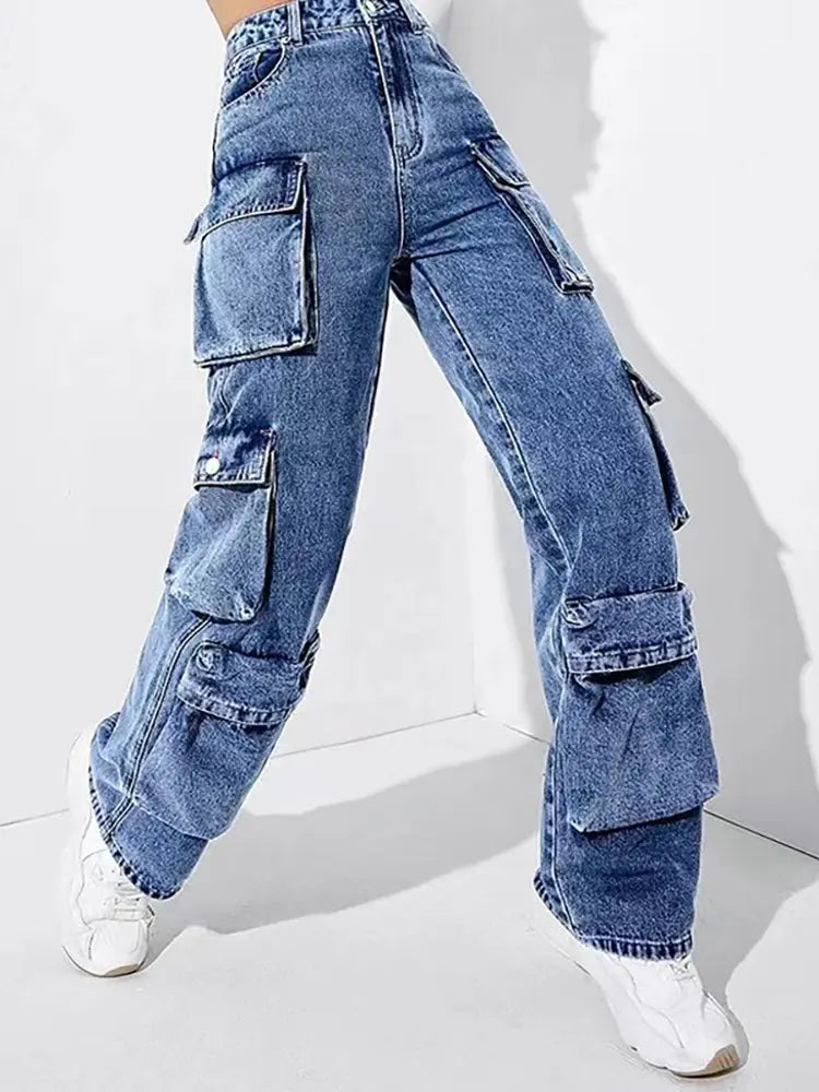 High-Waisted Denim Cargo-Massicos