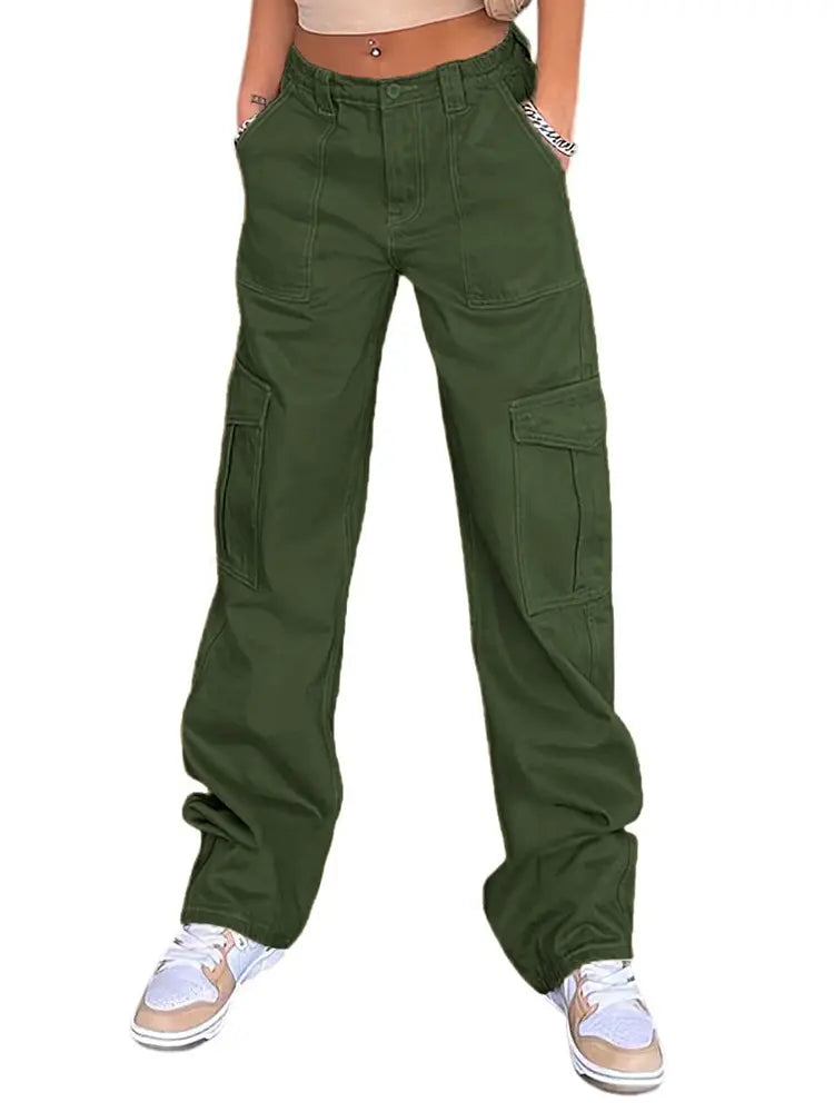 High-Waist Slim Cargo Pants-Massicos