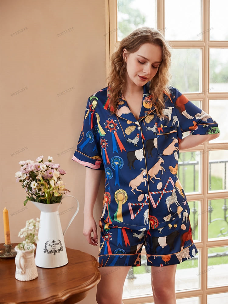 Cute Cartoon Animal Print Short Loungewear Set-Massicos