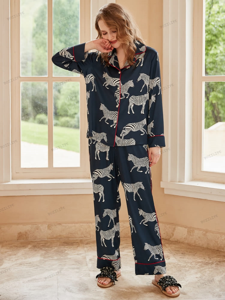 Zebra Print Ice Silk Pajama Set-Massicos