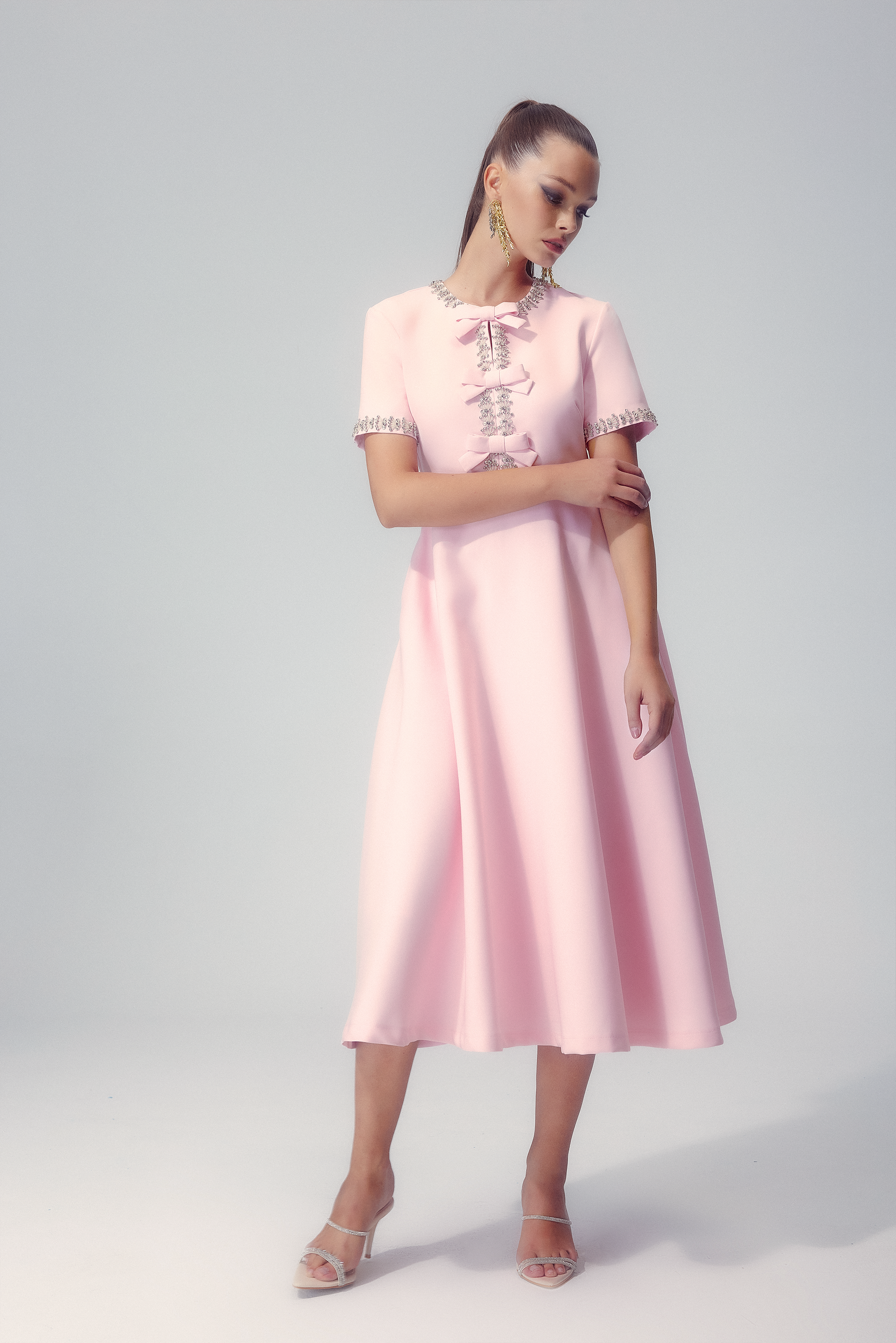 Zoe Bowknot Crystal-embellished Midi Dress-ROVOLE