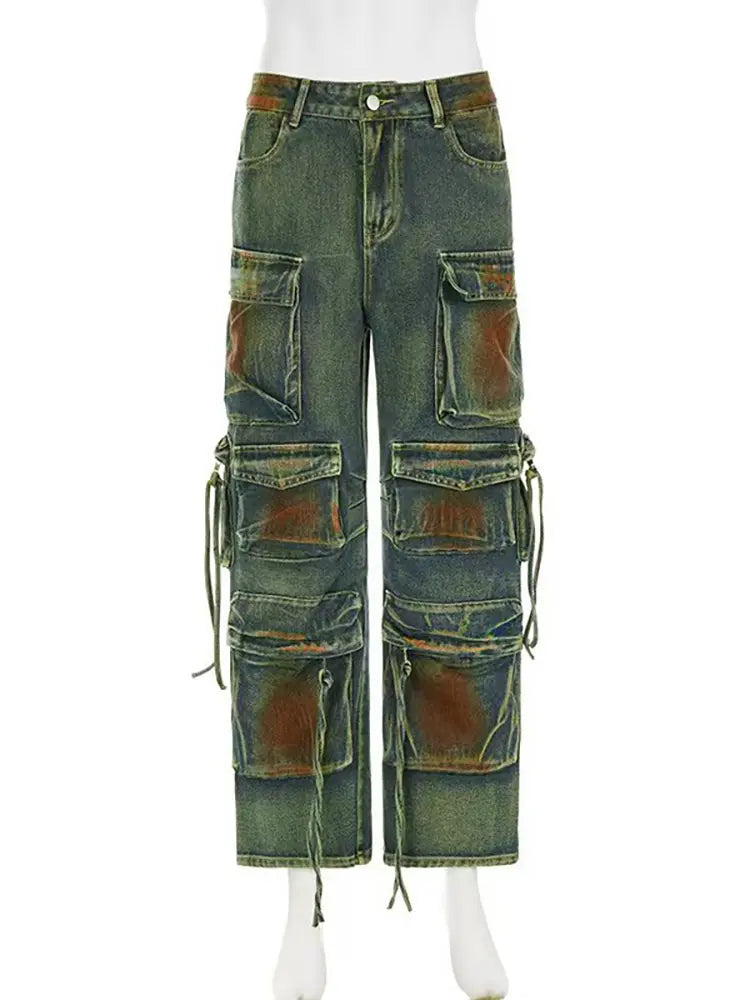 Trendy Contrast Denim Pants-Massicos
