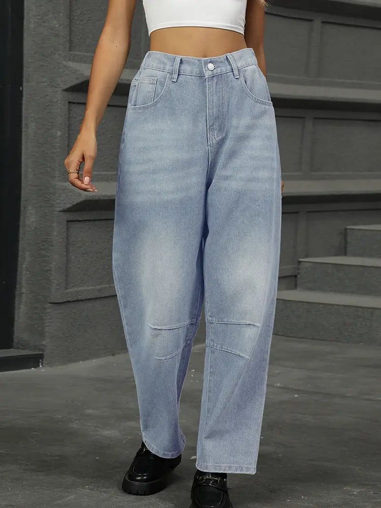 Relaxed Wash Harem Denim Pants Cropped-Massicos