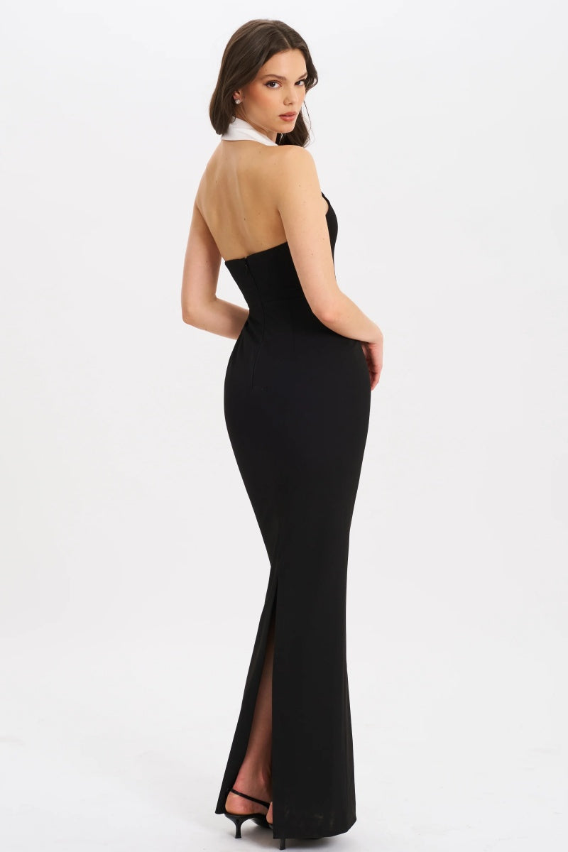 Raelyn Black And White Business Casual Maxi Dress-ROVOLE