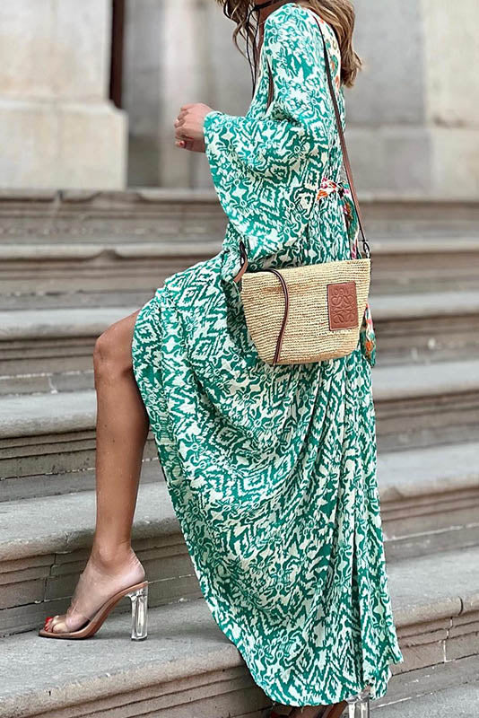 Summer V-Neck Floral Midi Dress-ROVOLE