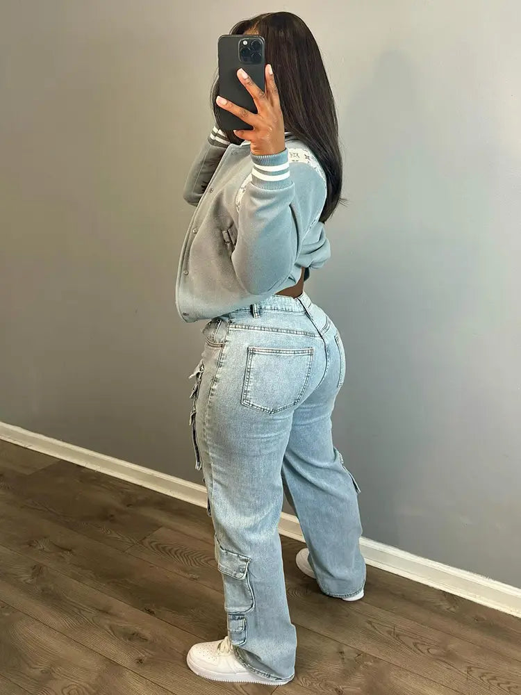 Stretch Denim Cargo Pants-Massicos