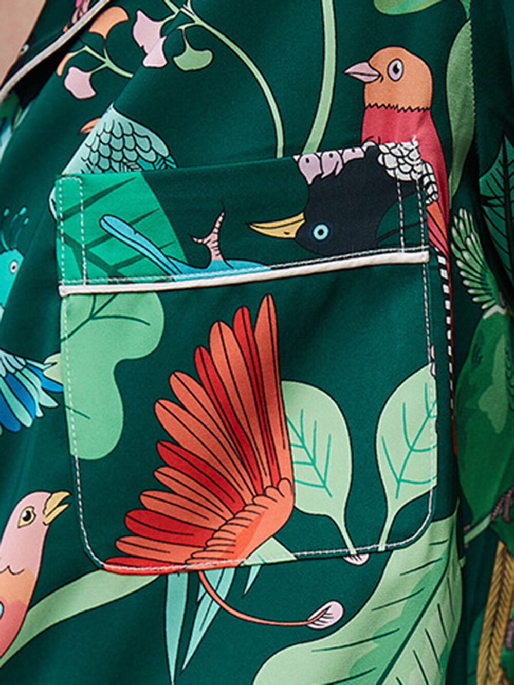 Green Parrot Print Silk Pajama Set-Massicos