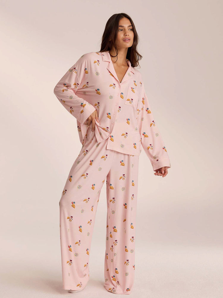 Food Print Pajama Set - Dusty Pink-Massicos
