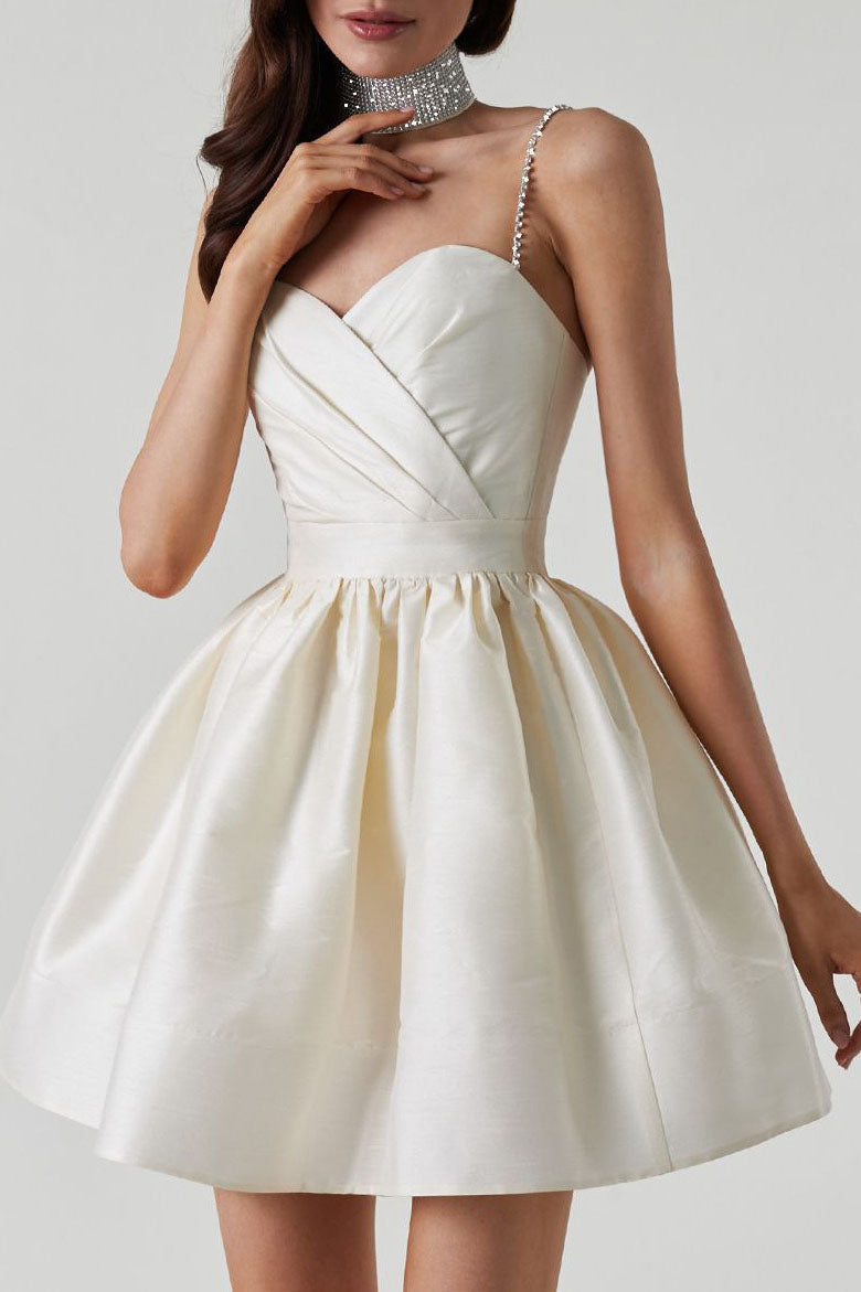 Sweet High-Waist Ruched Fluffy Mini Dress-ROVOLE
