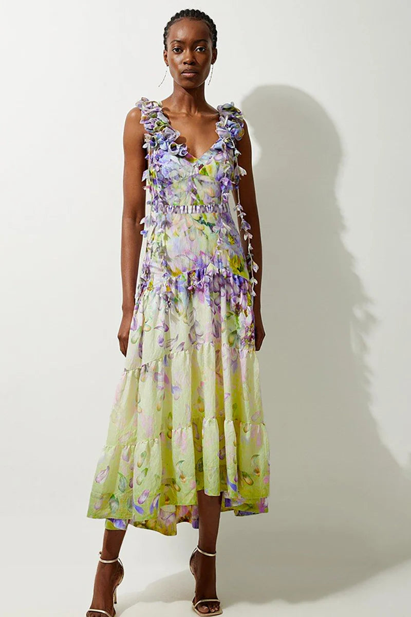 Floral Appliqué Tie-Up Fairy Style Swimsuit-ROVOLE
