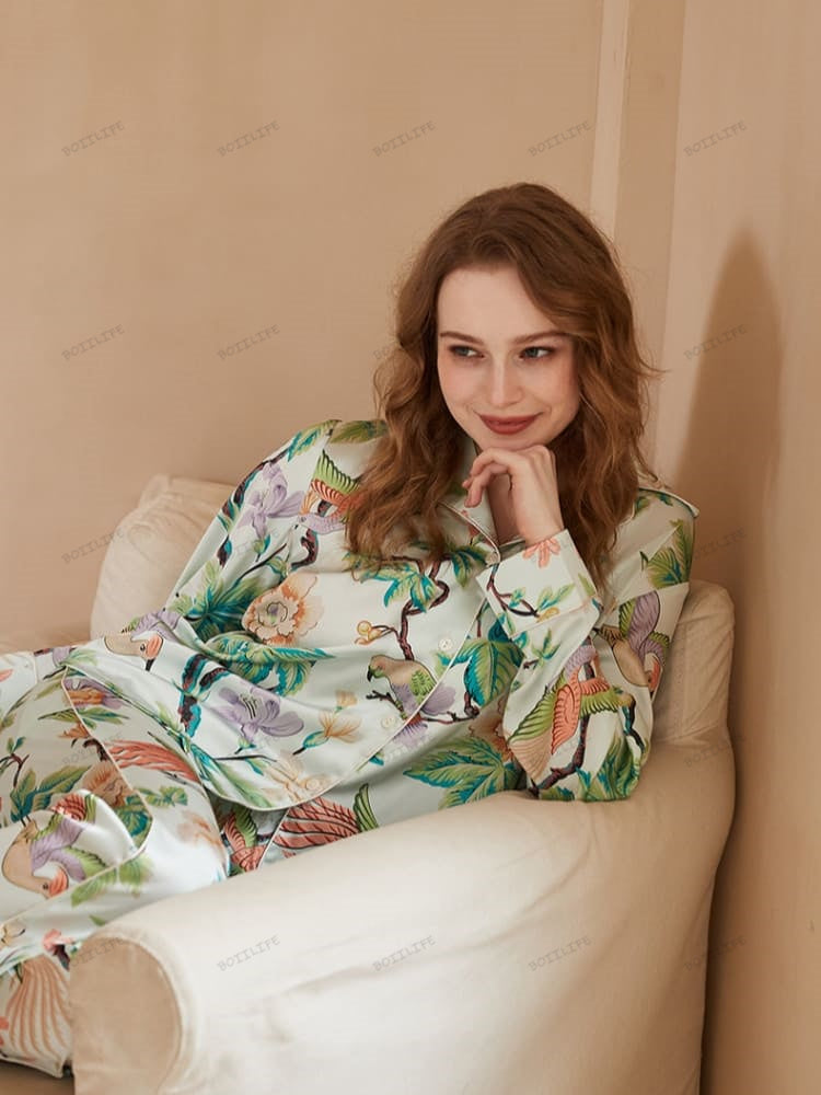 Peony Print Long-Sleeve Loungewear Set-Massicos