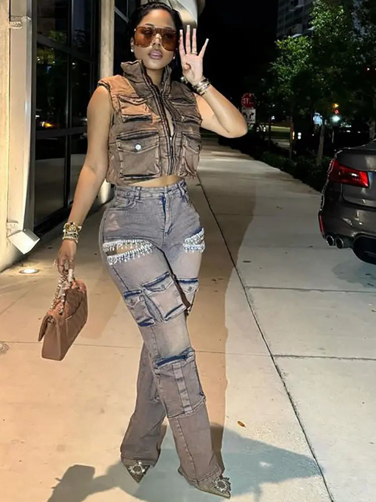 Trendy Fringe Cargo Jeans-Massicos