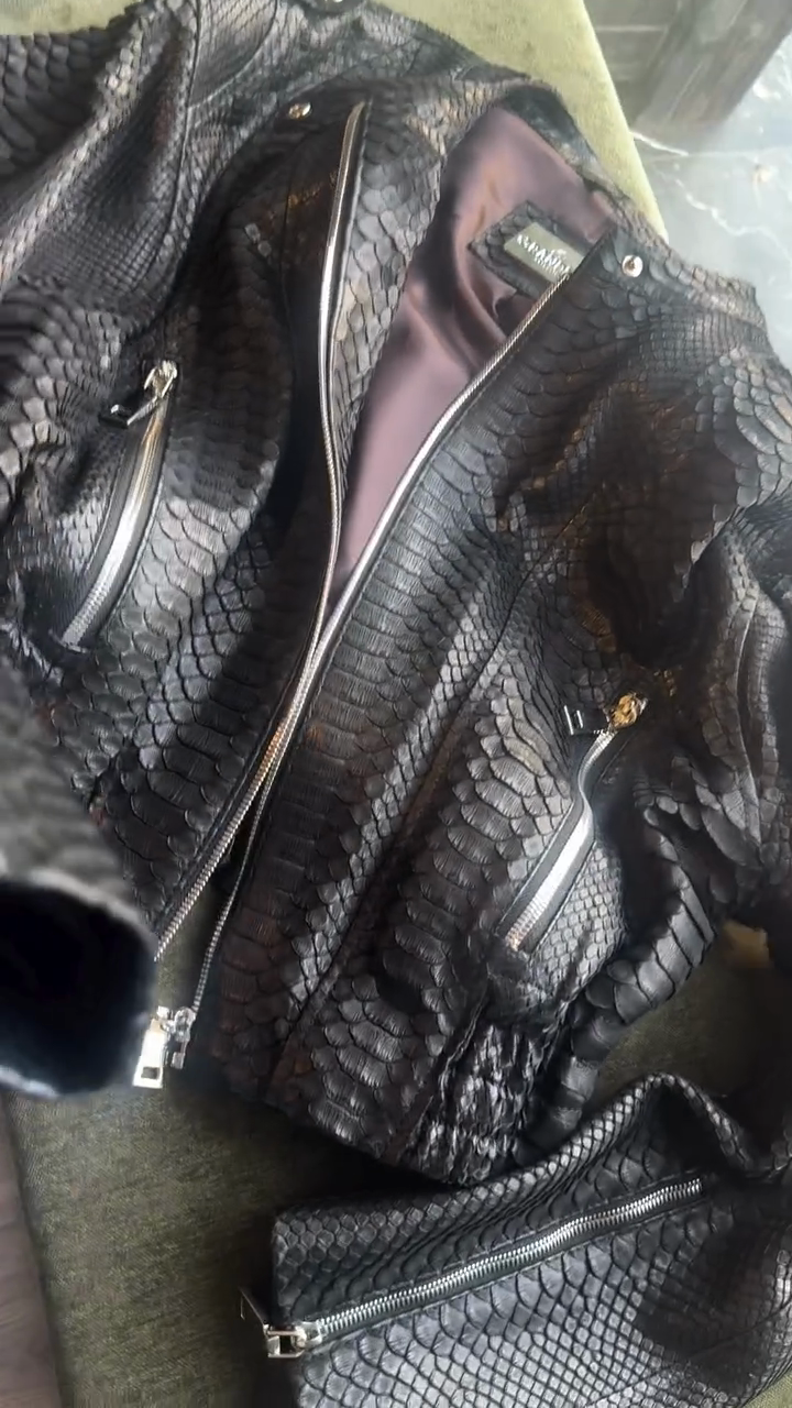 Black Snake - Print Leather Jacket-Massicos