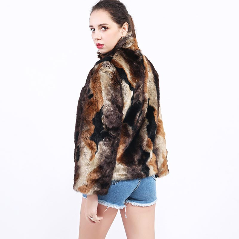 Mock neck winter short faux fur coats-Massicos