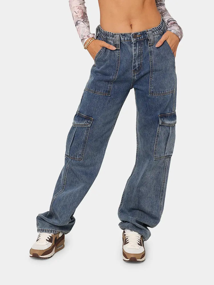 Versatile Elastic Denim Work Pants-Massicos