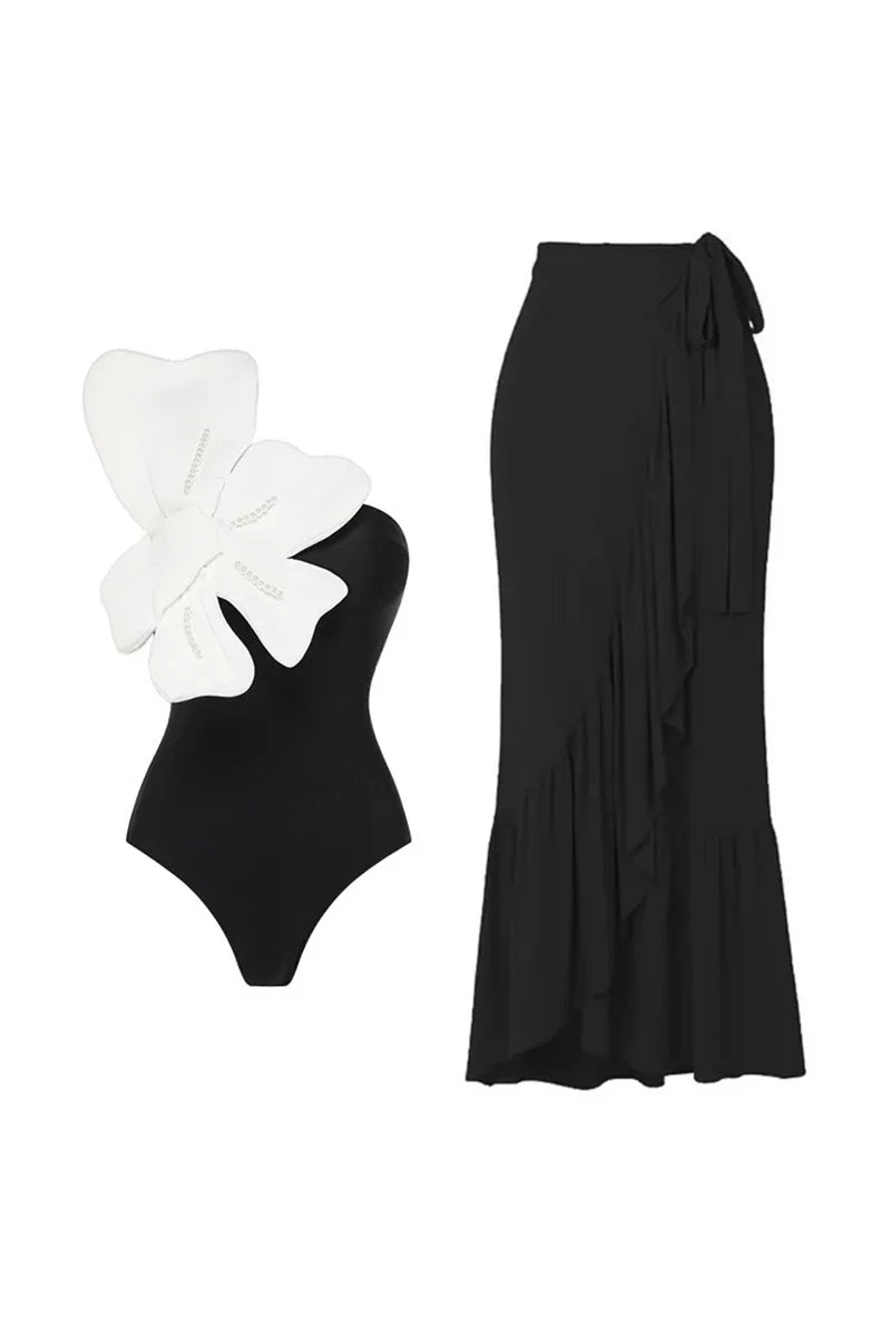 3D Floral Pearl One-Piece Swimsuit-ROVOLE