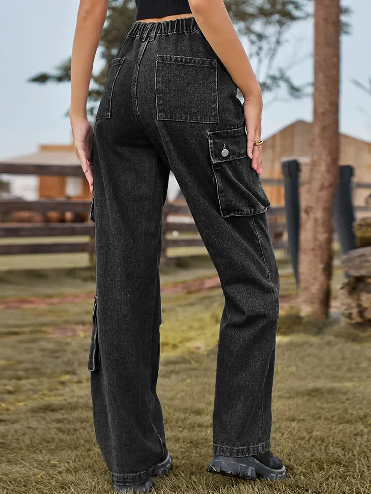 Washed Multi-Pocket Denim Pants-Massicos