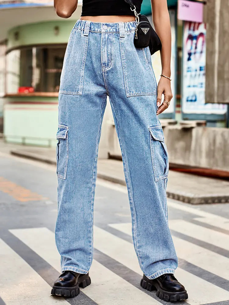 Loose-Fit Denim Side Pocket Trousers-Massicos