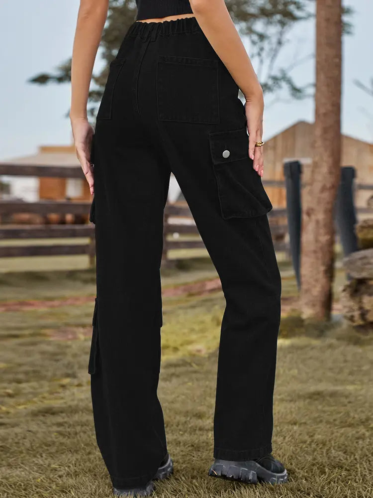Washed Multi-Pocket Denim Pants-Massicos