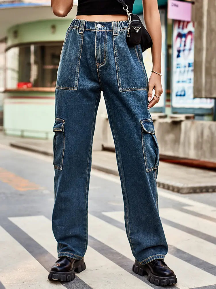Loose-Fit Denim Side Pocket Trousers-Massicos