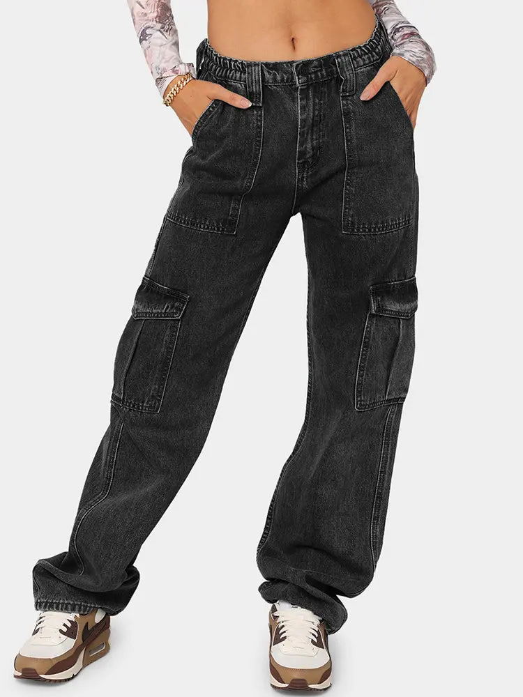 Versatile Elastic Denim Work Pants-Massicos