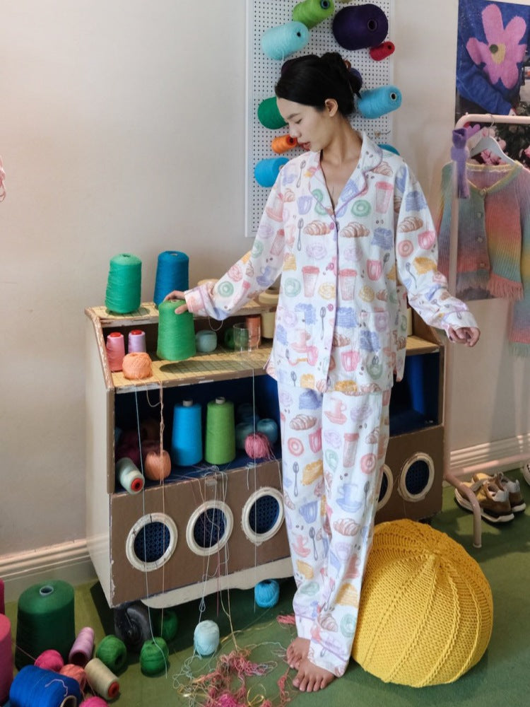Milk Tea & Bread Print Pajama Set-Massicos