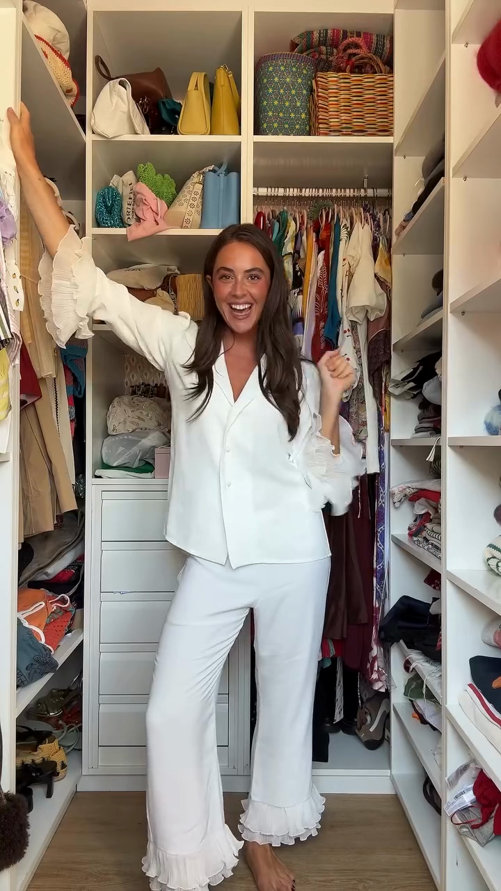 White Ruffle Sleeve Pajama Set-Massicos
