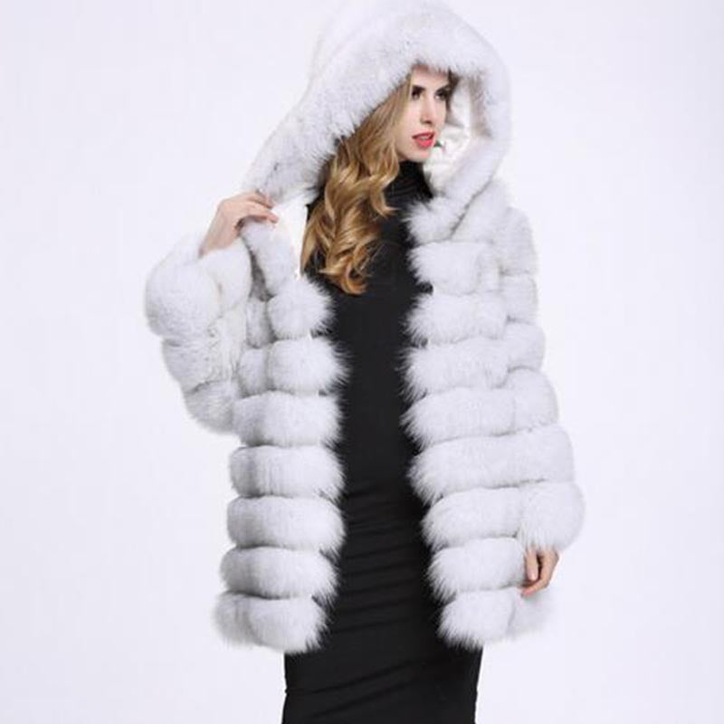 Hooded long faux fur coats-Massicos
