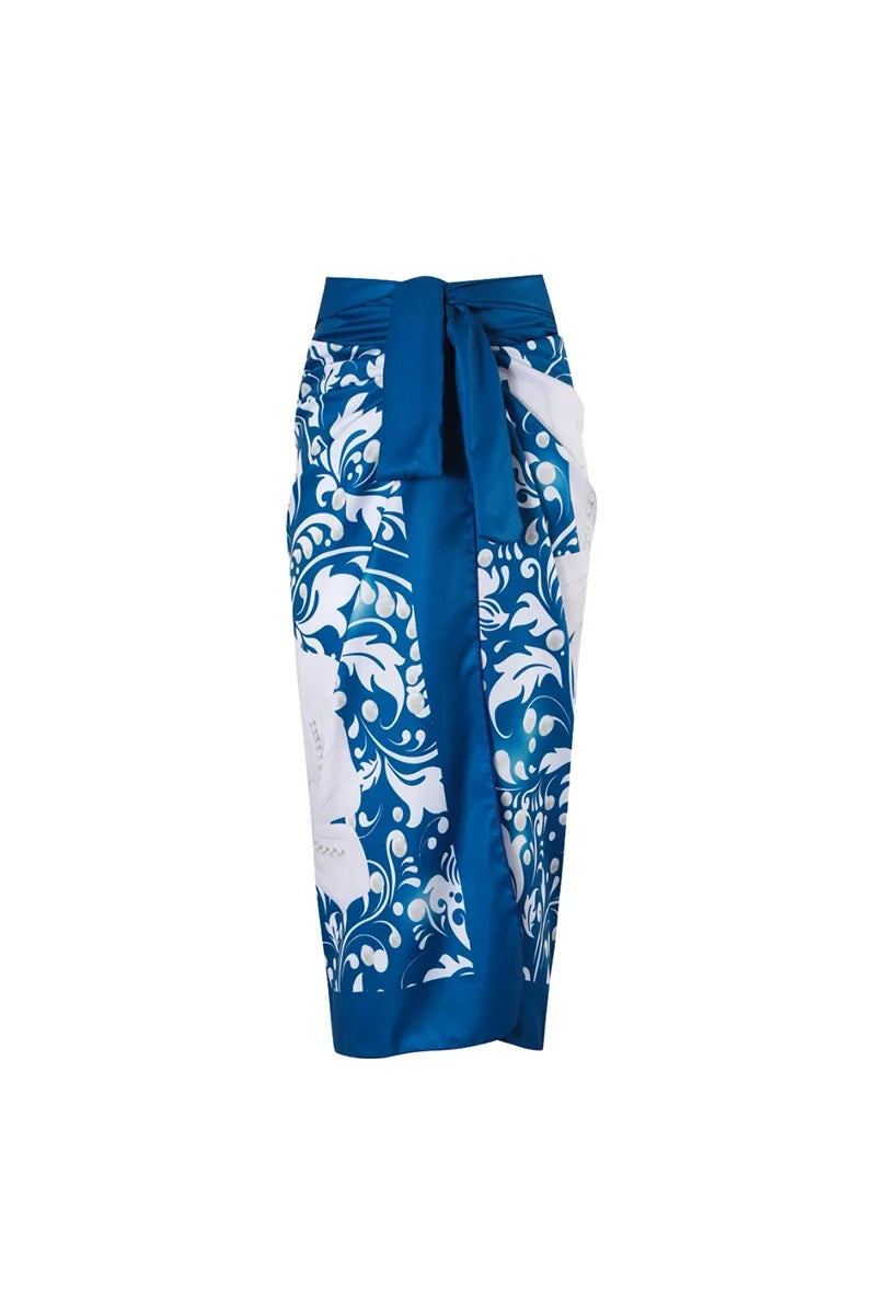 Blue Swimsuit Set Pearl Floral Accents-ROVOLE