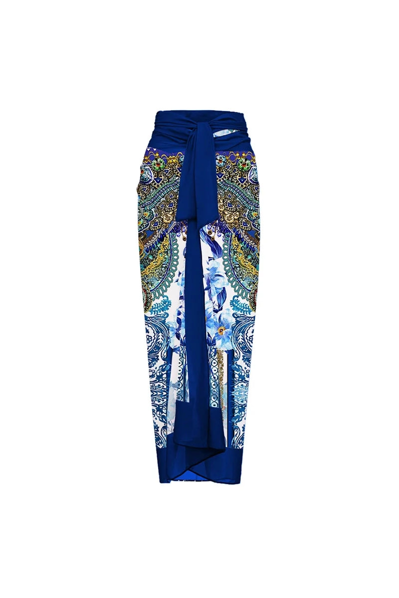 Blue 3D Floral Embellished Swimsuit-ROVOLE