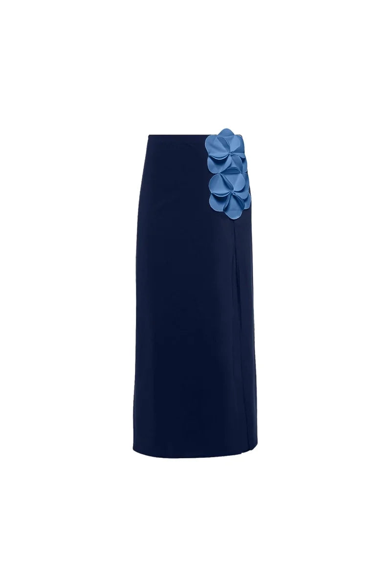 Blue 3D Floral Strapless Swimsuit-ROVOLE