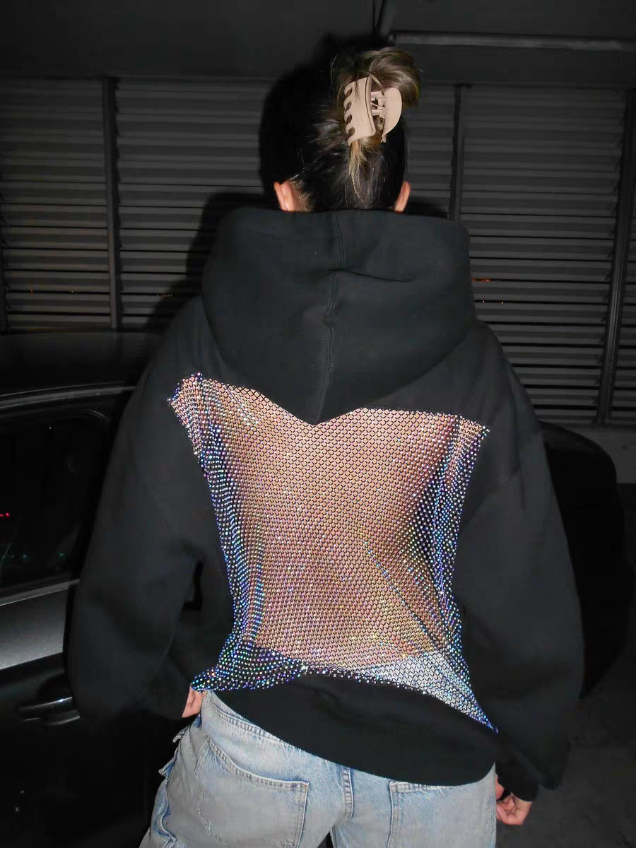 Diamond Mesh Paneled Open-Back Sweatshirt-Massicos