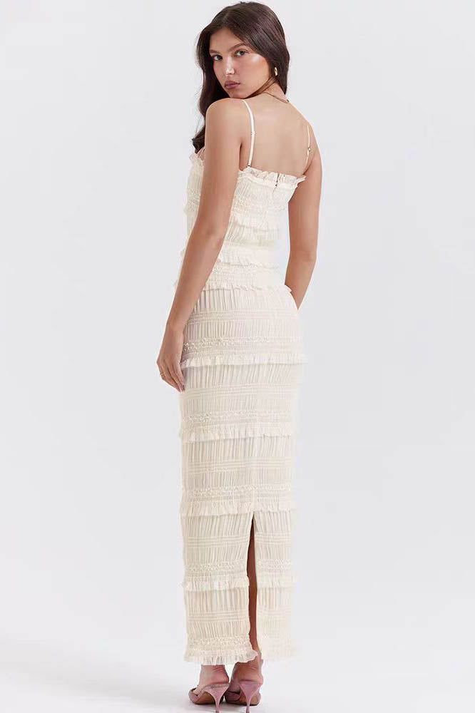 Orchid Plisse Trimed Slip Maxi Dress-ROVOLE