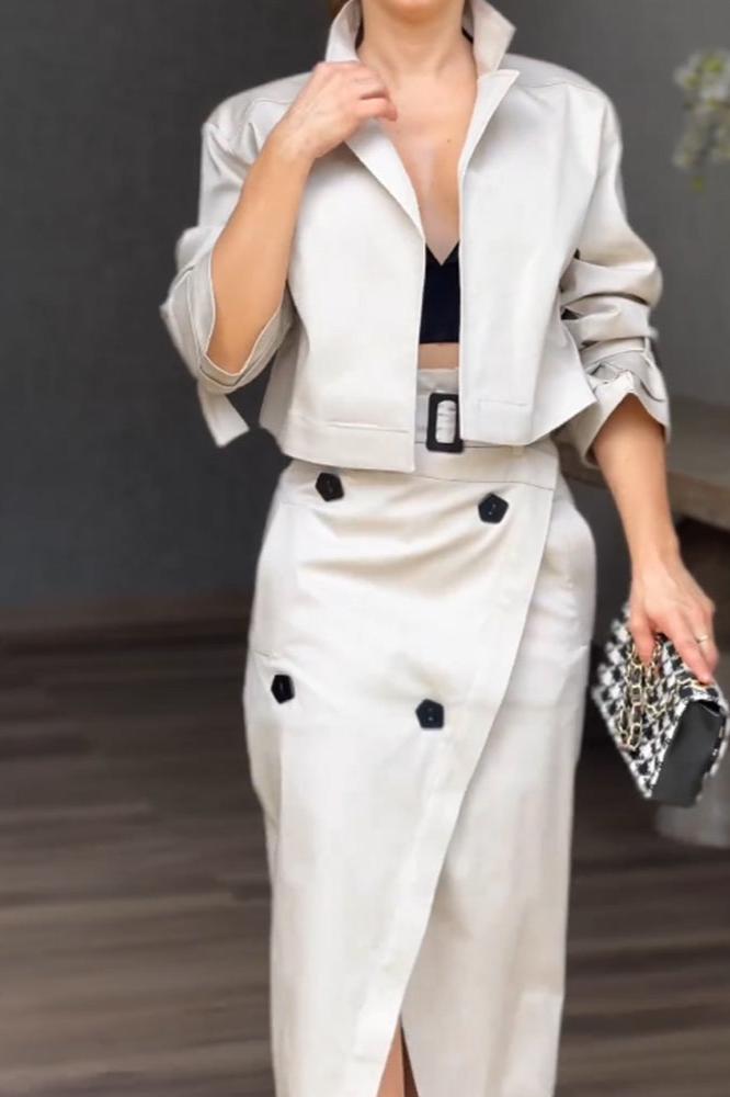 Fashion Lapel Jacket & Split Skirt Two-Piece Set-ROVOLE