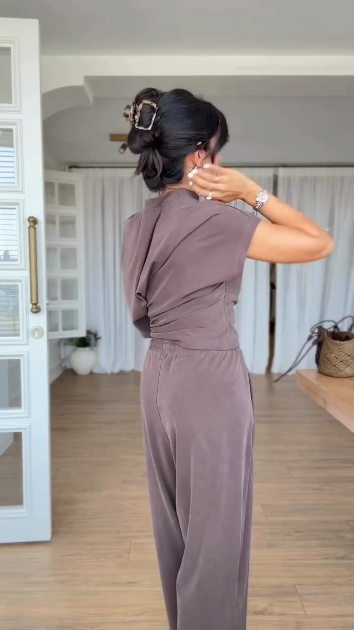 Asymmetric Top & Wide - Leg Pants Set-Massicos