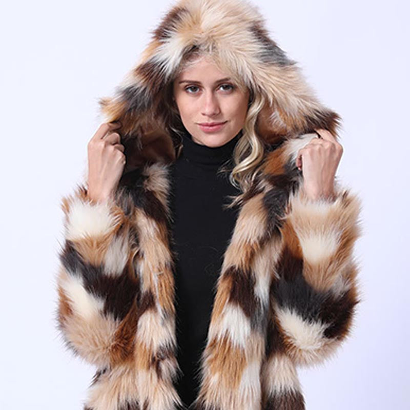 Hooded asymmetric faux fur coats-Massicos
