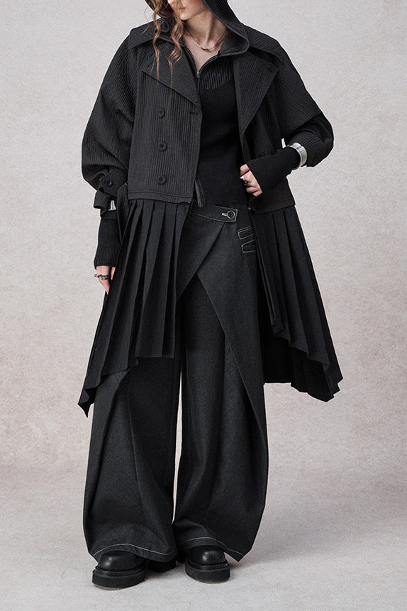 Swinging Symphony Fake Two-Piece Wide-Leg Jeans-Massicos