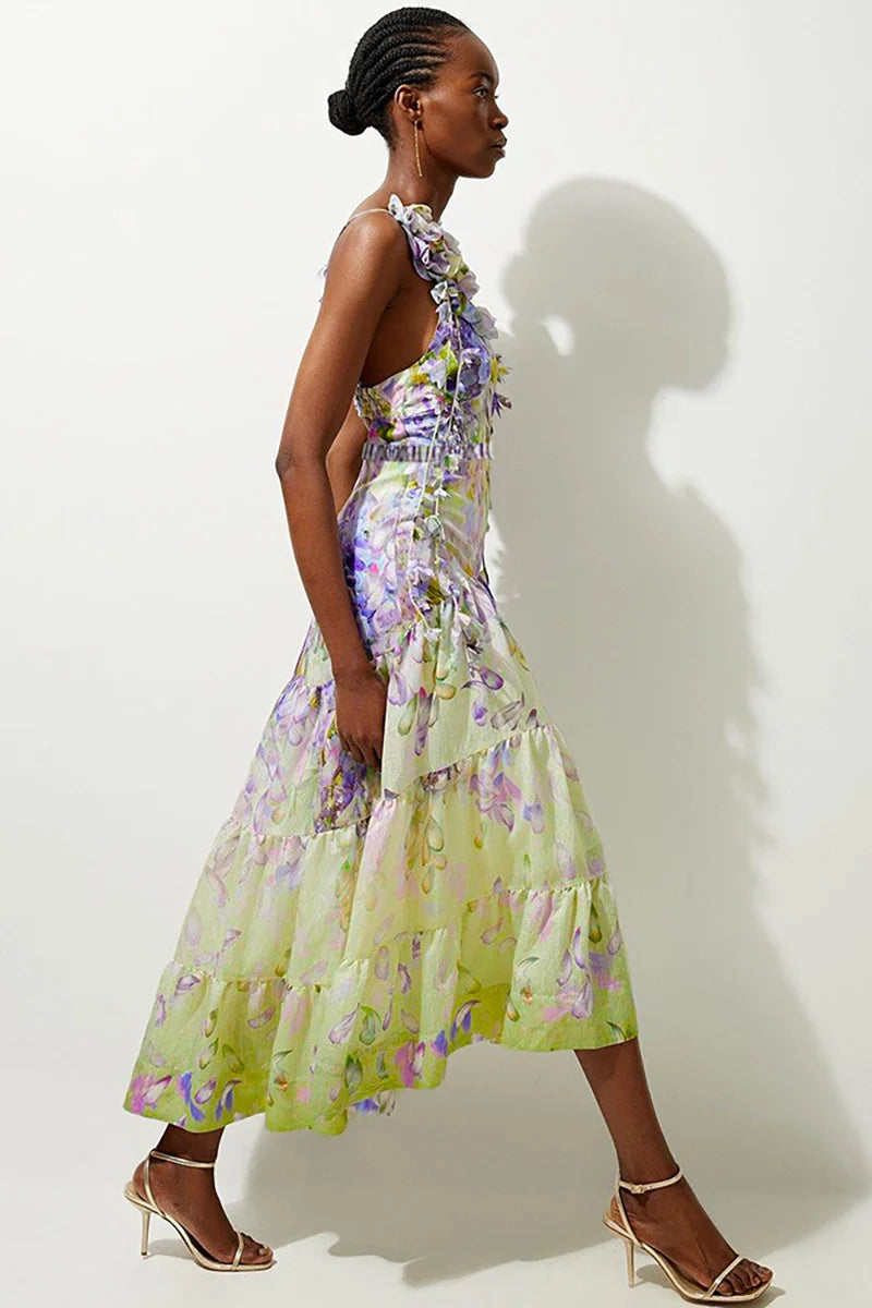 Floral Appliqué Tie-Up Fairy Style Swimsuit-ROVOLE