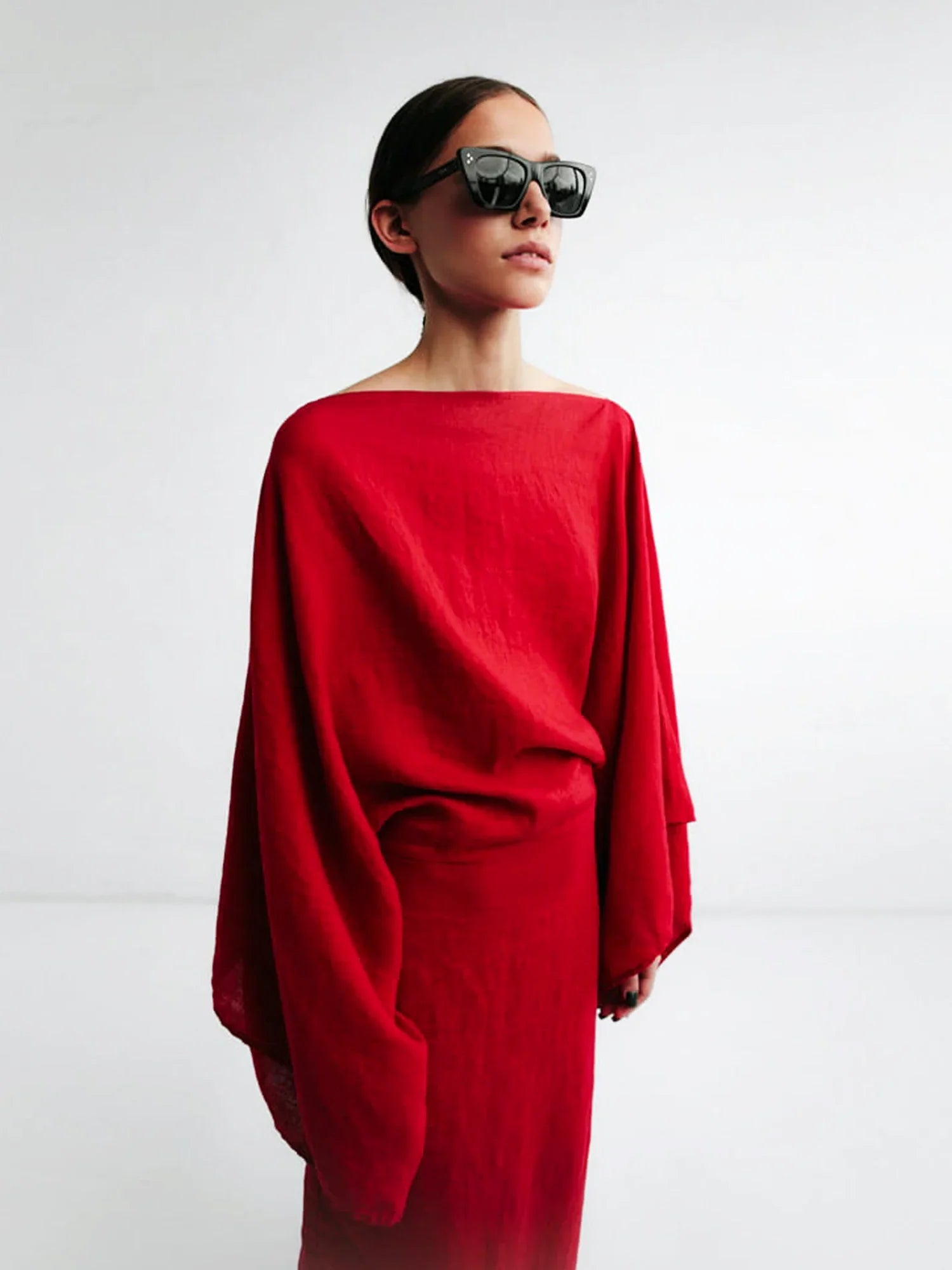 Crimson Linen Breeze Kimono Dress-Massicos