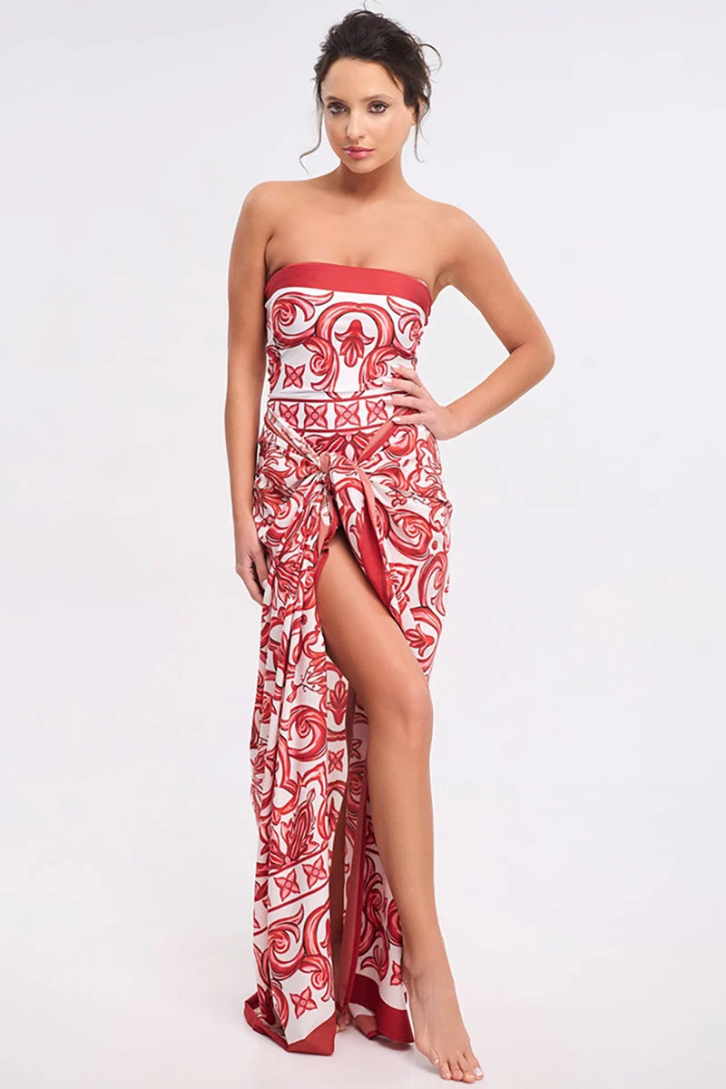 Ethnic Print One-Piece Swimsuit Set-ROVOLE