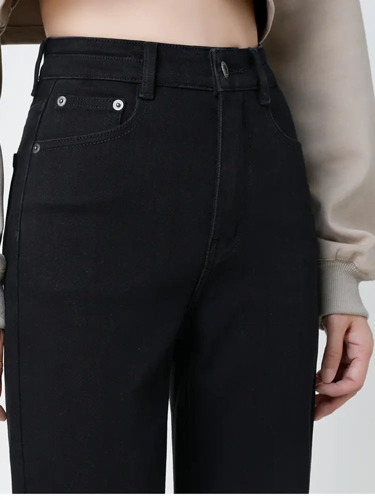 Black High-Waist Cigarette Jeans-Massicos