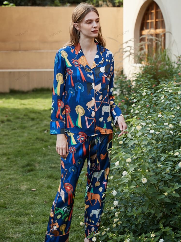 Cute Cartoon Animal Print Long Sleeve Pajama Set-Massicos