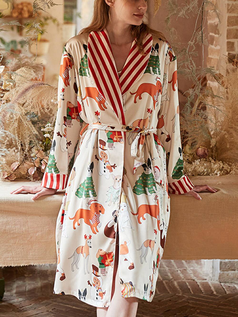 Christmas Dog Print Robe Set-Massicos
