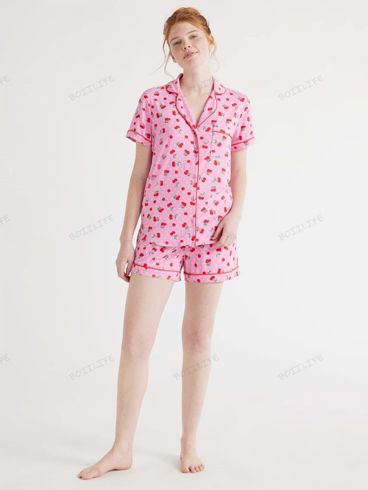 Casual Floral Print Loungewear Shirt & Shorts Cardigan Set-Massicos