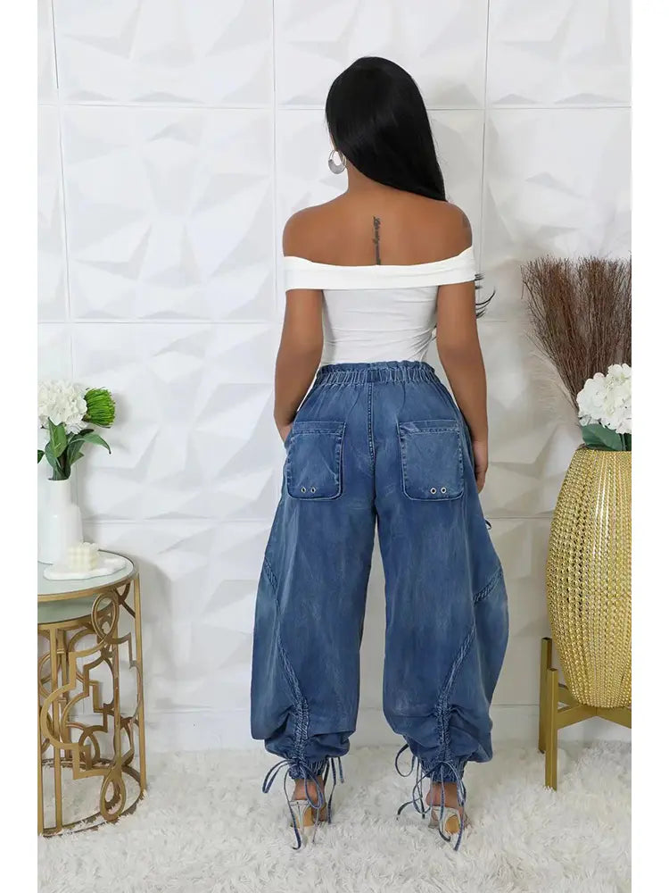 Adjustable Waist Denim Pants-Massicos