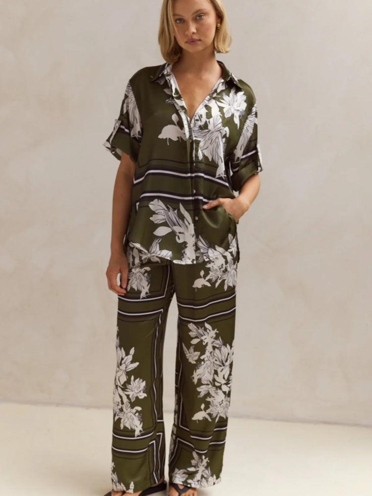 Casual Printed Cardigan Home Set-Massicos