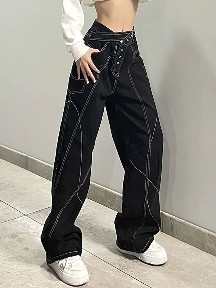 Unique Contrast-Stitch Jeans-Massicos