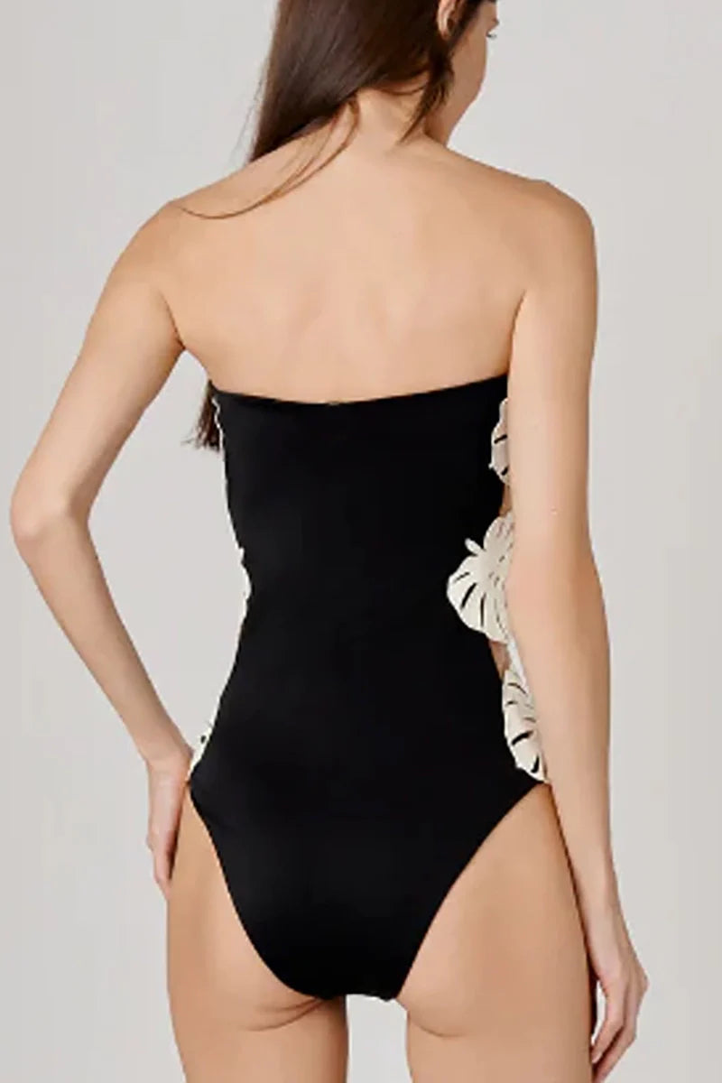 Leaf Patchwork Cutout Strapless Swimsuit-ROVOLE